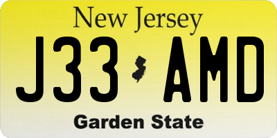 NJ license plate J33AMD