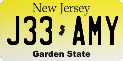 NJ license plate J33AMY