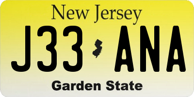 NJ license plate J33ANA