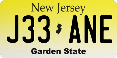 NJ license plate J33ANE