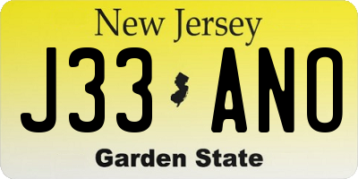 NJ license plate J33ANO
