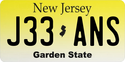 NJ license plate J33ANS