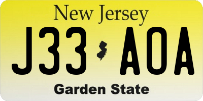 NJ license plate J33AOA