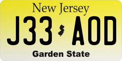 NJ license plate J33AOD