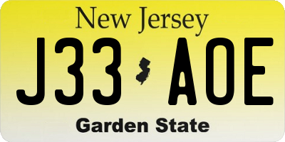 NJ license plate J33AOE