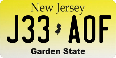 NJ license plate J33AOF