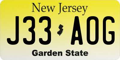 NJ license plate J33AOG