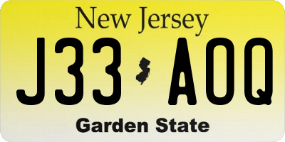 NJ license plate J33AOQ