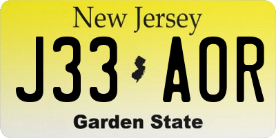 NJ license plate J33AOR