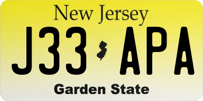 NJ license plate J33APA