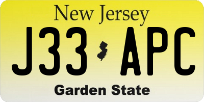NJ license plate J33APC