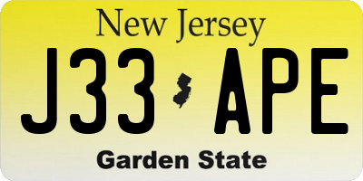 NJ license plate J33APE