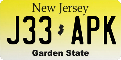 NJ license plate J33APK