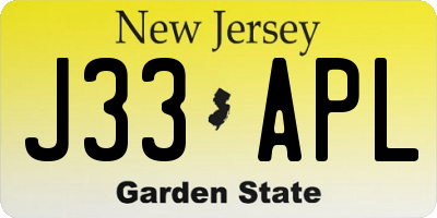 NJ license plate J33APL