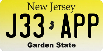 NJ license plate J33APP