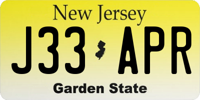 NJ license plate J33APR