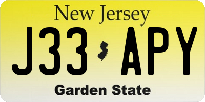 NJ license plate J33APY