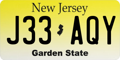 NJ license plate J33AQY