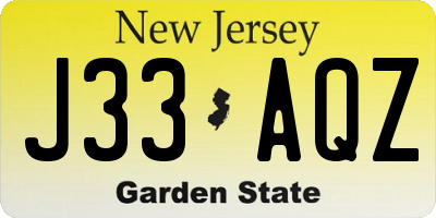 NJ license plate J33AQZ