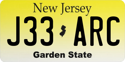 NJ license plate J33ARC