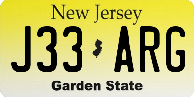 NJ license plate J33ARG
