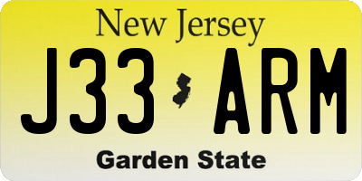 NJ license plate J33ARM