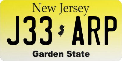 NJ license plate J33ARP