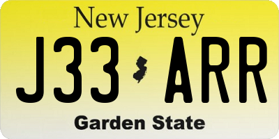 NJ license plate J33ARR