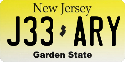 NJ license plate J33ARY