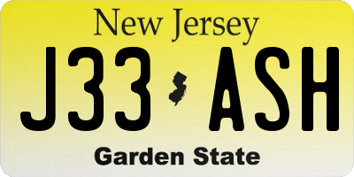 NJ license plate J33ASH