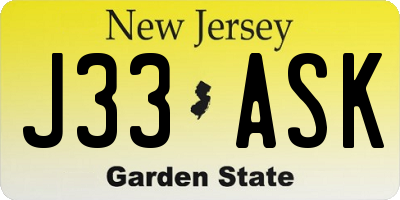 NJ license plate J33ASK