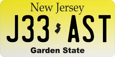 NJ license plate J33AST