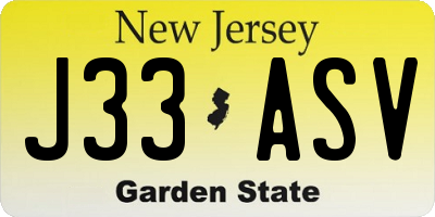 NJ license plate J33ASV
