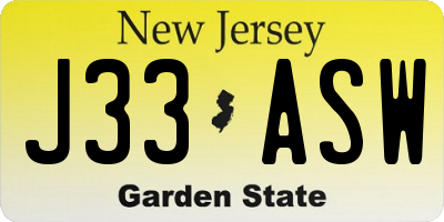 NJ license plate J33ASW