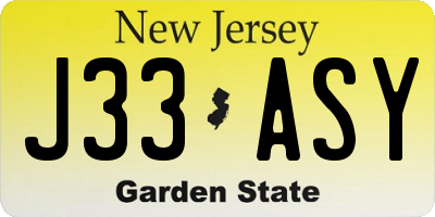 NJ license plate J33ASY