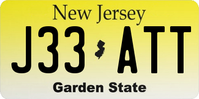 NJ license plate J33ATT