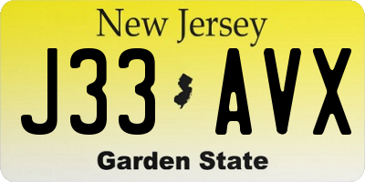 NJ license plate J33AVX