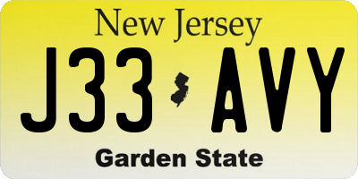 NJ license plate J33AVY