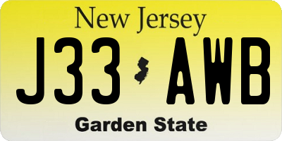 NJ license plate J33AWB