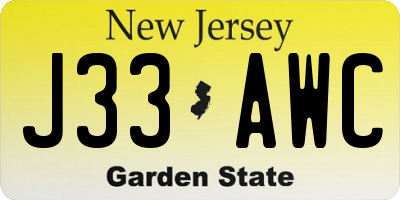 NJ license plate J33AWC