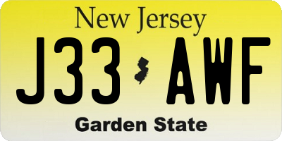 NJ license plate J33AWF
