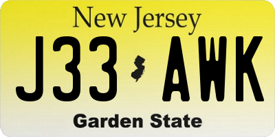 NJ license plate J33AWK