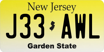 NJ license plate J33AWL