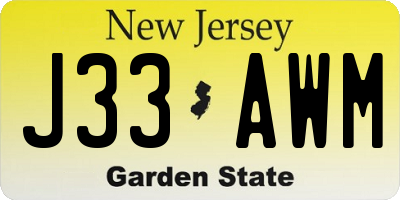 NJ license plate J33AWM