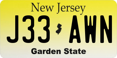 NJ license plate J33AWN