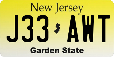 NJ license plate J33AWT