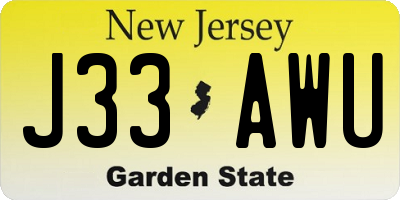 NJ license plate J33AWU