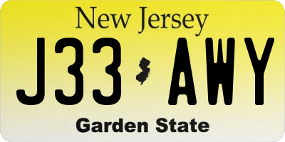 NJ license plate J33AWY