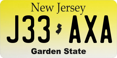 NJ license plate J33AXA