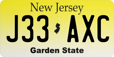 NJ license plate J33AXC